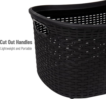 Mind Reader 40L Laundry Basket, Clothes Hamper, Premium Wicker Design, Plastic, Set of 2, Black
