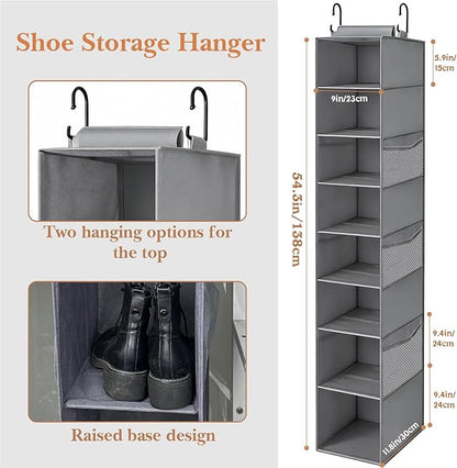 VERONLY Hanging Shoe Organizer for Closet,8-Shelf Hanging Storage with Side Mesh Pockets,Wider Shelves for Baseball Caps,Clothes (9" W × 11.8" D × 54" H) Grey