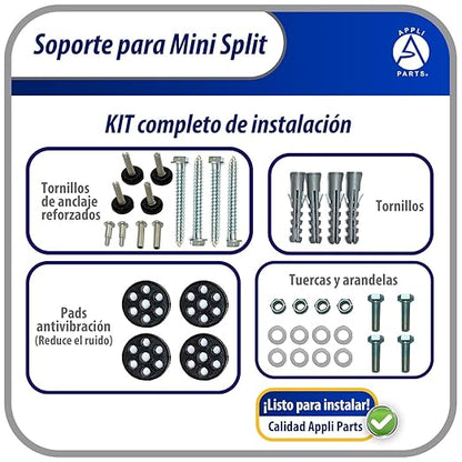 Appli Parts soporte para unidad condensadora de aire acondicionado tipo mini split hasta 160kg incluye barra transversal con nivel, pernos y gomas de fijacion APAB-3160