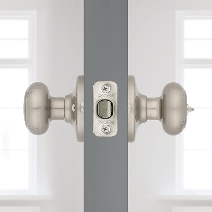 Kwikset Cove Interior Privacy Door Knob with Lock, Door Handle For Bathroom and Bedroom, Satin Nickel Keyless Turn Lock Doorknob, with Microban Protection
