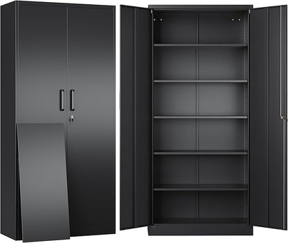 SISESOL Metal Storage Cabinet with Lock and 5 Adjustable Shelves,Lockable Garage Storage Cabinet,71" Black Steel File Cabinets with Locking Doors,Tool Cabinets for Home,Office,Garage