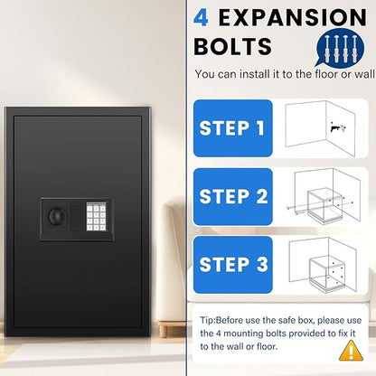 23.62 inches Tall Safe Box, 4.4 Cuft Home Safe with Fireproof Waterproof Bag, Anti-Theft Digital Security Lock Box with Smart Alert System, Removable Shelf, Mute Function, Document Safes for Jewelry