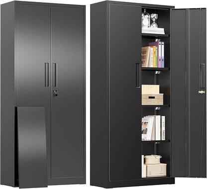 Greenvelly Metal Cabinet, 63”Tall Kitchen Pantry Storage Cabinets with 2 Lock Doors and 4 Adjustable Shelves,Black Kitchen Cabinet Storage for Dinning Room,Garage,Office