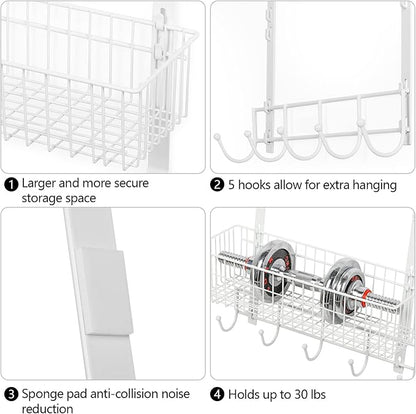 YBING Over The Door Organizer with Hooks Door Hanger Towel Rack with 3 Mesh Baskets Back of Door Hanging Shelf Organizer Behind Door Pantry Organizer for Bathroom Bedroom White