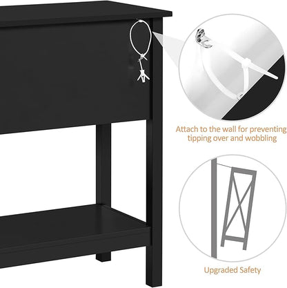 Yaheetech Console Table with 4 Drawers, Sofa Side Table with Bottom Open Storage Shelf, Heavy-Duty Entryway Tables for Hallway/Living Room, 39.5x14x32 inch, Black