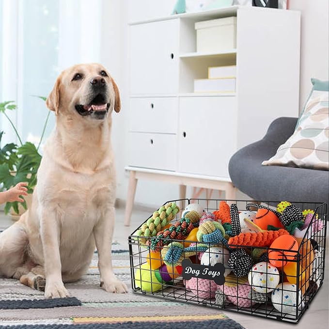 Large Dog Toy Basket Metal,Pet Storage Toys Box Metal Organizer Bin Dogs Wire Rack Container for Food Baskets Living Room Bins Plastic Supplies Boxes Puppy Cat Chest Organizers Food Storage