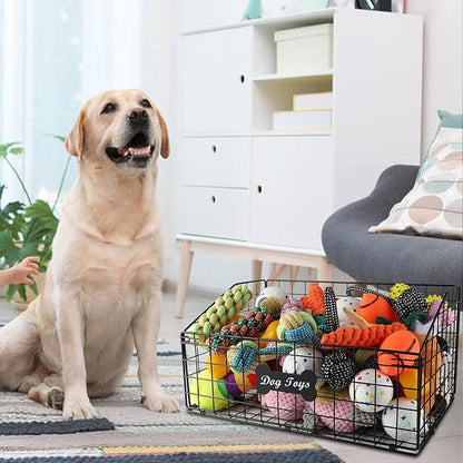Large Dog Toy Basket Metal,Pet Storage Toys Box Metal Organizer Bin Dogs Wire Rack Container for Food Baskets Living Room Bins Plastic Supplies Boxes Puppy Cat Chest Organizers Food Storage