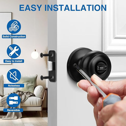 Sopoby Privacy Door Knob, 6 Pack Matte Black Round Keyless Doorknobs Interior/Exterior Lockset, Privacy Locking Door Knobs for Bedroom/Bathroom, Black Modern Design Door Hardware