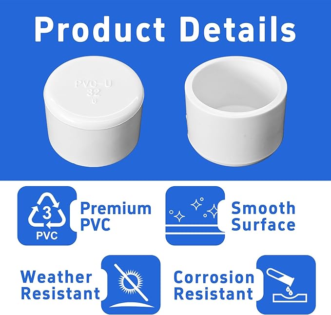 24PCS 1 Inch PVC End Caps(Not SCH40), White Furniture Grade Socket Plugs Adapter, PVC Pipe Fitting Covers for Greenhouse Frames & Shelving Systems(32mm Inner Diameter)