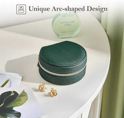 ProCase Travel Size Jewelry Box, Mini Portable Seashell-Shaped Jewelry Case with Mirror, 2 Layer Organizer in PU Leather for Women -Emerald
