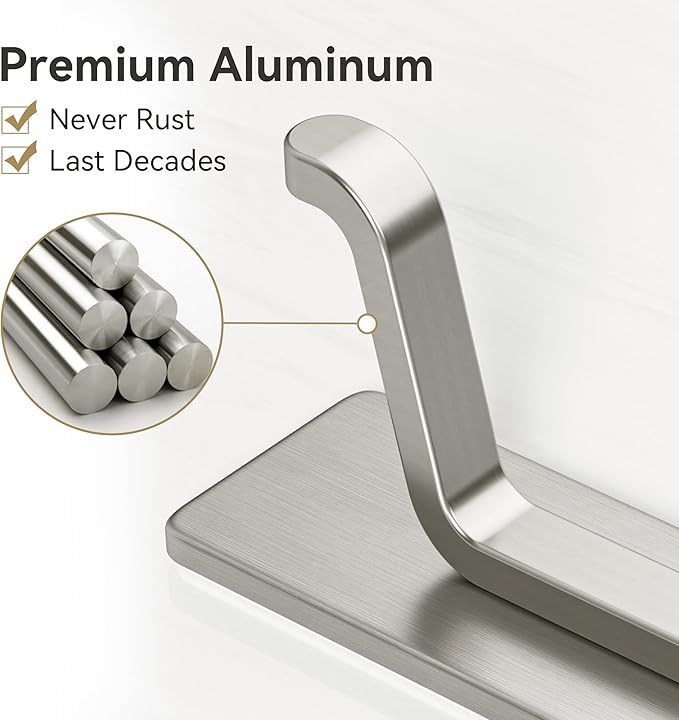 Self Adhesive Wall Hooks for Hanging: Extra Strong 13 LB, Hook for Coat, Towel in Bathrooms, Shower, Kitchen, Wall, Door Hook, Nickel Silver 4 Pack