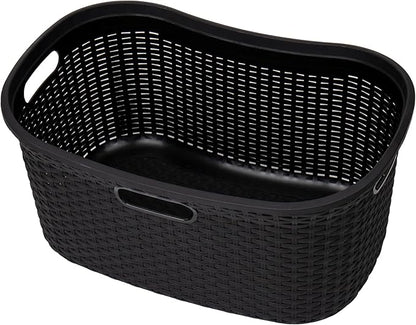 Mind Reader 40L Laundry Basket, Clothes Hamper, Premium Wicker Design, Plastic, Black