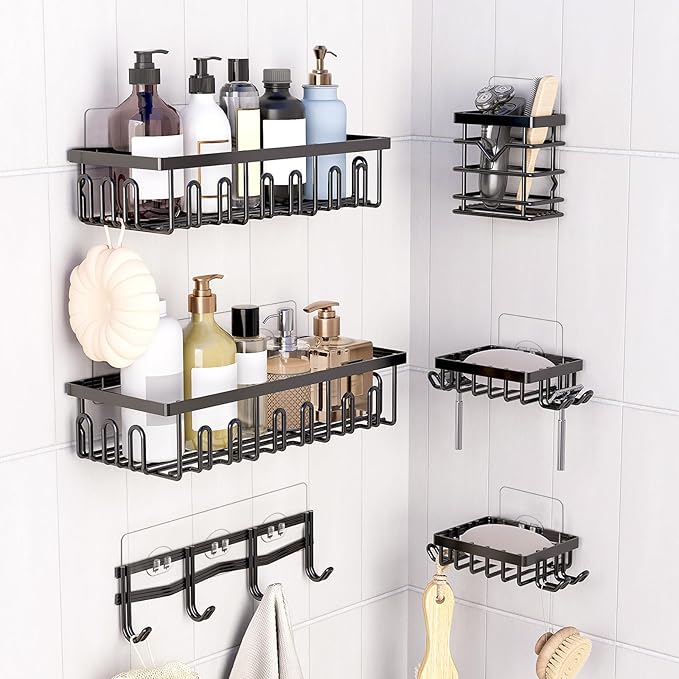 14 Pack Shower Caddy Replacement Strong Hooks, No Drilling Shower Shelf for Caddy, Soap Holder and Kitchen Racks (Clear 3 Hooks)