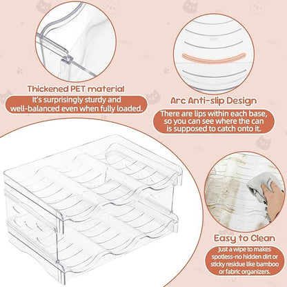 FHTONGE Heavy-Duty Cat Can Organizer for Multiple Sizes, Transparent Wet Cat Food Storage Rack for Pantry Kitchen Cabinet Rridge, 2-Tier Pet Canned Goods Dispenser Shelf Dog Tins Holder Container