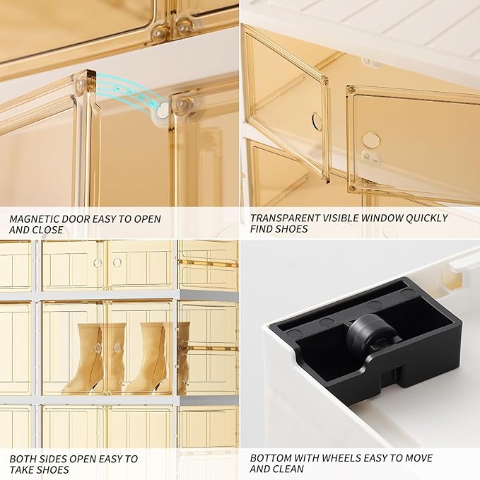 5-Tier Foldable Shoe Rack for Closet Entryway 5-10Pairs,Stackable Clear Shoe Storage Boxes Organizer with Door Plastic Shoe Cabinet Bins with Lids Shoes Shelf Easy Assembly Large