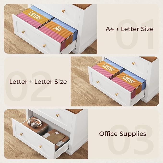 2 Drawers Lateral File Cabinet, Farmhouse Wooden Filing Cabinet, Printer Stand for Home Office, Office Storage Cabinet for A4/Letter-Size Hanging Files,White and Walnut FCBA8001