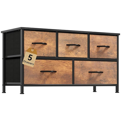 DWVO Dresser for Room with 5 Drawers - Fabric Storage Tower, Long Fabric Dresser, Organizer Unit for Closet, Hallway