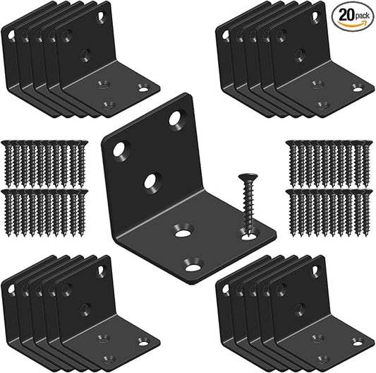 Black Stainless Steel Shelf Bracket,Joint Right Angle Bracket,L Shape Heavy Duty Metal Corner Brace Shelf Supporter for Wood Aufuga (20, 2x2x2)