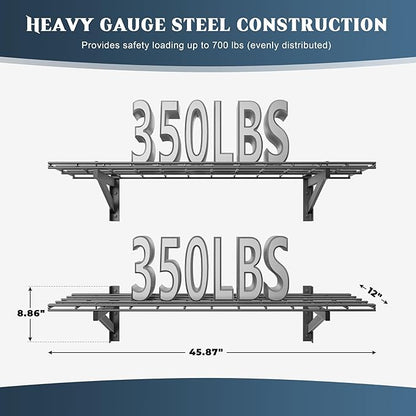 2 Pack Heavy Duty Garage Wall Shelving Set (1x4ft), Wall Mounted Garage Shelves 700lbs Capacity, 12"x48" Shelf Storage Rack Floating Shelves, Black