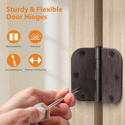 Door Hinges Oil Rubbed Bronze - 30 Pack Bronze Door Hinge 3.5 Inch Rounded Interior Door Hinge with 5/8" Radius - 3 1/2 Inch Door Hinges for Residential Standard Indoor Exterior Doors