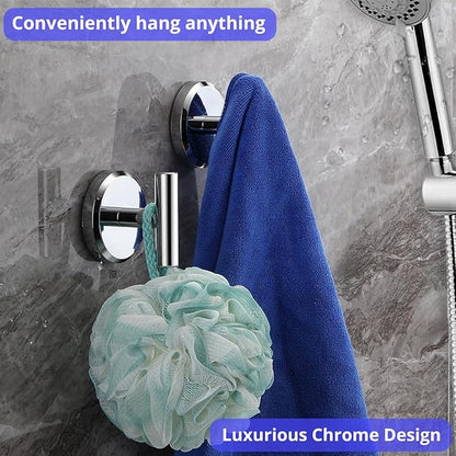 HOME SO Suction Cup Hooks for Shower & Bathroom Towel Holder 2-Pack – Suction Cups Hooks for Hanging Towels, Robes, & Coats - Tiles, Glass Door or Mirror – Shower Hooks & Towel Hooks - Chrome T-Shape