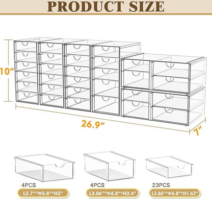 Acrylic Makeup Organizer with 31 Drawers, 6 Pack Clear Storage Drawers, Bathroom Makeup Organizer for Palettes, Cosmetic, and Beauty Supplies,Ideal for Vanity, Cabinet,Desk Organization