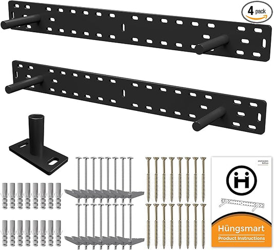 Floating-Shelf Brackets - Heavy Duty Black Steel Hidden Wall Shelves (Backplate: 22 x 2 inch, 4 inch Rod)