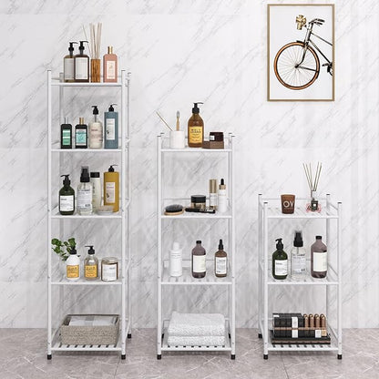 3 Tier Bathroom Storage Open Shelf Unit, Free-Standing Metal Corner Rack Shelving for Kitchen, Living Room, Hallway (Matte White, 3 Tier)