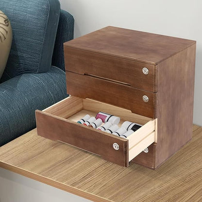 4 Drawers Wood Storage Box, Flat File Cabinet, Storage Cabinet Organizer with Lockable Drawers, Office Supplies File Organizer, Art Storage Cabinets, Multipurpose Tool Box for Home Office (Walnut)