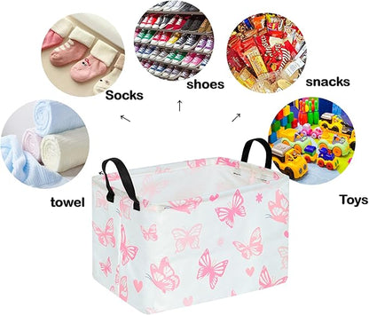 Rectangle Gift Storage Basket Home Shelf Storage Basket Organizer Box Clothes Laundry Hamper Nursery Basket Laundry Basket with Handles (Butterfly)