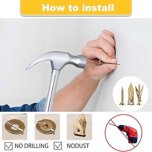 160 PCS Drywall Self Drilling Anchors with Screws Kit,80 PCS Sheetrock Anchors (0.47X1.18inch) and 80 PCS Screws, Eliminating the Need for Drilling or Punching Holes in the wall.