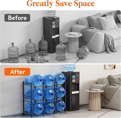 Lifewit 5 Gallon Water Jug Holder, 3 Tier Water Bottle Stand, 9 Slots Heavy Duty Water Dispenser Rack for Gallon Jugs, 375 lb/170 kg Capacity Detachable Water Jug Shelf Organizer for Home/Office Black