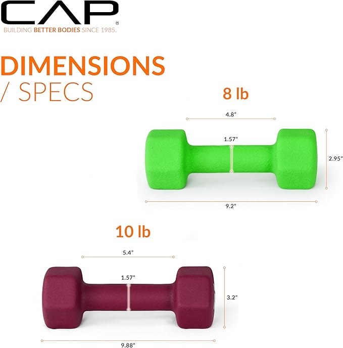 CAP Barbell 56 LB Set of Neoprene Dumbbells with Rack Color Series | 2, 3, 5, 8, 10 LB pairs