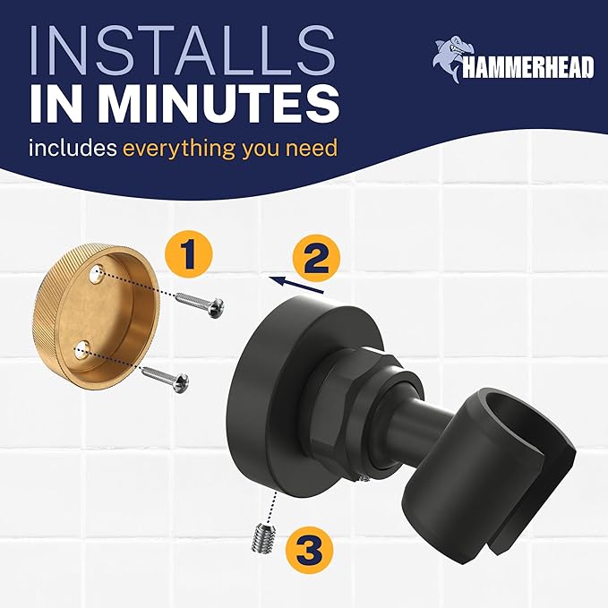 HammerHead Showers Solid Metal Handheld Showerhead Holder Wall Mount, Adjustable Screw-Mounted Pivot Ball, Shower Hose Holder, Fits Most Handheld Showerheads, Matte Black