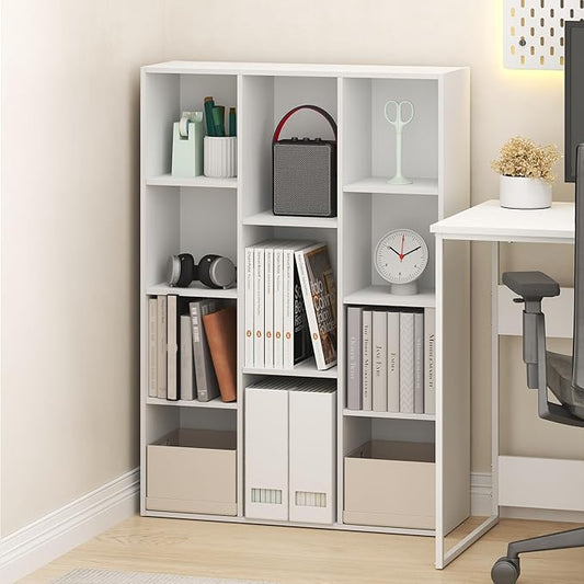 Furinno LUDER Book Shelf, 11-Cube Bookshelf, Reversible Bookcase, 9.4 x 29.1 x 41.7, for Living Room, Bedroom, Home Office, White