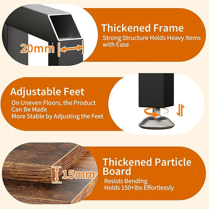 Corner Printer Stand Table, with Power Outlet and USB Charging & LED Lights, for Home Printer Stands, Storage Shelf, Computer Tower/CPU Stand Holder for Home Office, Rustic Brown