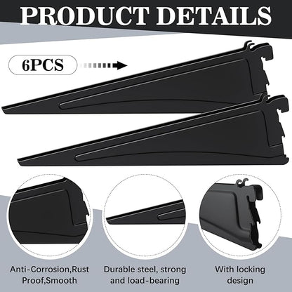 Adjustable Locking Shelf Bracket 16 Inch Shelf Brackets Heavy Duty Wire Shelving Brackets for Deep Wire Shelving Double Track System(Black,6 Pcs)