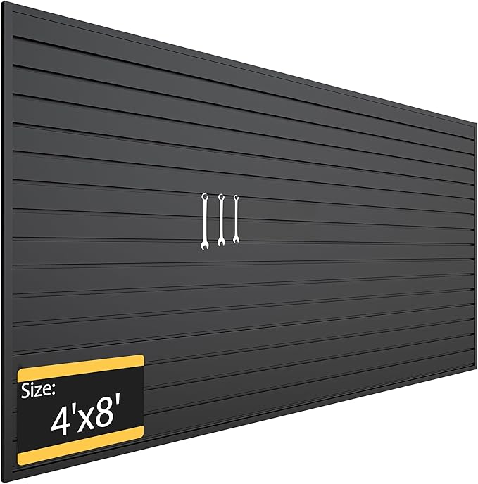 RORA Slat Wall Paneling Garage Slat Wall Storage Systems 4x8 ft Slatwall Black Heavy Duty Satwall for Tool Organization ,Pvc SlatWall Panels,Fits for Storage and Display