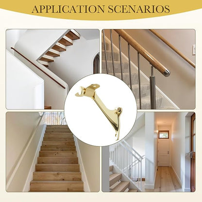 3" Stair Handrail Bracket, 3 Pack Hand Rail Brackets for Stairs Light-Duty, Stair Railing Bracket, Banister Brackets for Indoor Stairs with Screws, Bright Brass Finish, HOME MASTER HARDWARE