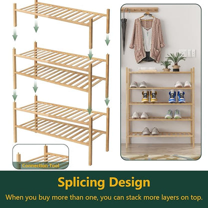 Z&L HOUSE 5-Tier Shoe Rack for Closet, Stackable Shoes Rack Organizer Free Standing Shoe Shelf for Entryway and Closet Hallway, Multifunctional Bamboo Rack in Different Combinations (5-Tier)