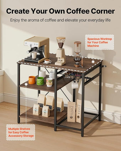 VEVOR Bakers Rack, 35.4 inch Width Microwave Stand,Kitchen Stand with X-Shaped Support Bar & 5 S-Shaped Hooks,Kitchen Storage Shelf for Dish Storage, Spice Jars, Coffee Bar Organization