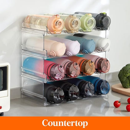 Lifewit Stackable Water Bottle Organizer for Cabinet, Plastic Bottle Holder Fits Bottles/Tumblers up to 3.8" Diameter for Pantry/Countertop, 4 Tier Holds 16 Bottles 41 x 20 x 34 cm/16 x 8 x 13.4"