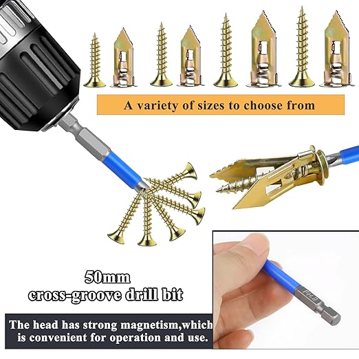 410 PCS Self Drilling Drywall Anchors with Screws Kit - 2 Sizes Sheetrock Anchors & 4 Sizes Zinc Expansion Screws,2025 Upgraded Zinc Plated Steel,No Drill Needed, Holds Up to 66LB on Walls