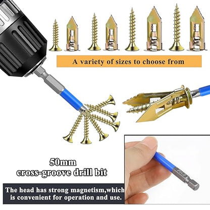 410 PCS Self Drilling Drywall Anchors with Screws Kit - 2 Sizes Sheetrock Anchors & 4 Sizes Zinc Expansion Screws,2025 Upgraded Zinc Plated Steel,No Drill Needed, Holds Up to 66LB on Walls
