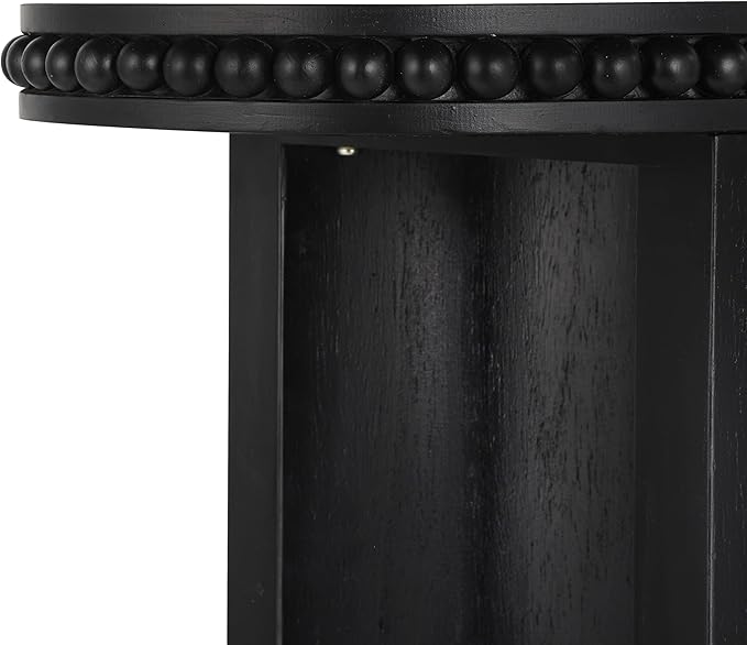 Vintage Console Table with Beaded Trim and Reversible Curved Legs, Natural Wood Veneer Finish Entryway Accent Table, Long Sofa Table Behind Couch for Hallway, Living Room (Black-J58)