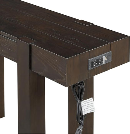SOFTSEA Rustic Entryway Table with Hidden Drawer, Wood Console Table with Side Power Outlet, Sofa Table for Living Room Office, Espresso