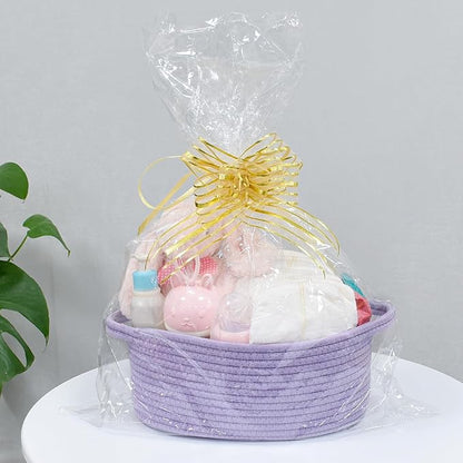 ABenkle Small Basket with Handles - Decorative Durable Rope Woven Storage Bin Shelf Storage Organizer Cube, Easter Baby Gift Basket, 12"x8"x5"