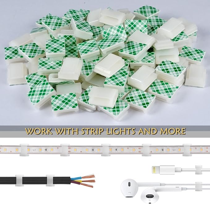 GooChan Strip Light Mounting Clips Self-Adhesive Strip Brackets Holder,100Pack Clamps Fix Light Strip 8mm 10mm 12mm (for 10mm(3/8") Wide Strip Light)
