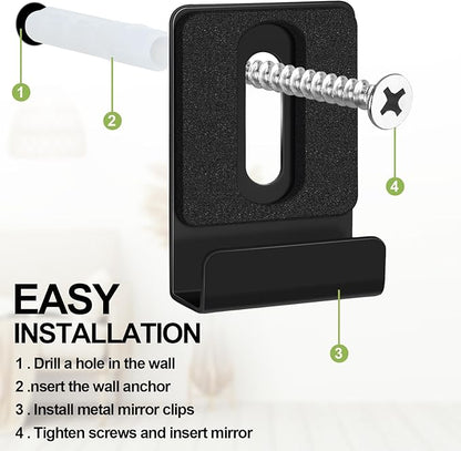 12 Pcs Metal Mirror Holder Clips for Wall Mounting Heavy Duty Frameless Mirror Hangers Hooks Hardware Mounting Clip for Wall Tile Billboard Display(Black,1/4 Inch)