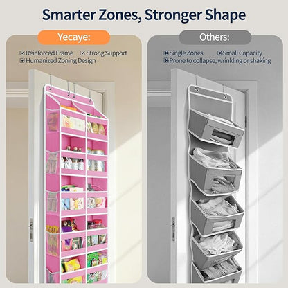 Yecaye 5-Tier Over The Door Organizer Dual-Column, 80lbs Load Stuffed Animal Storage of 10 Compartments, Heavy Duty Door Organizer Hanging for Bedroom Closet Dorm Bathroom Pantry, Macaron Pink